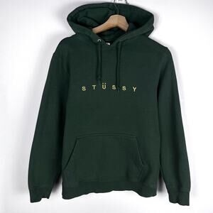 Stüssy Helvetica Hoodie Sweatshirt Green Mens Small Skater Streetwear Stussy